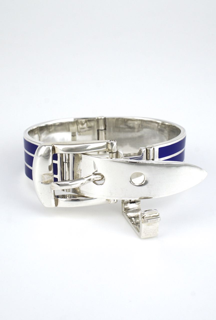 Italian solid silver and blue enamel belt bracelet 1960s