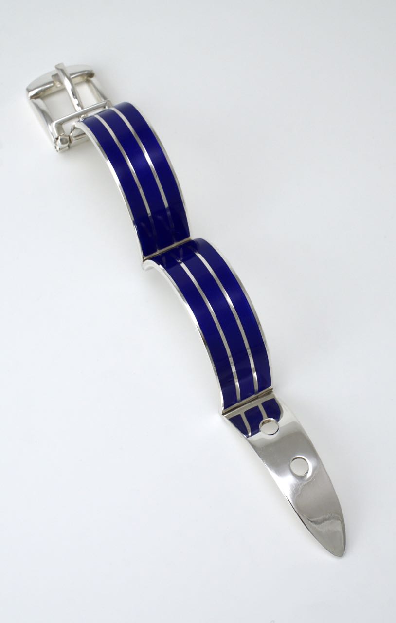 Italian solid silver and blue enamel belt bracelet 1960s