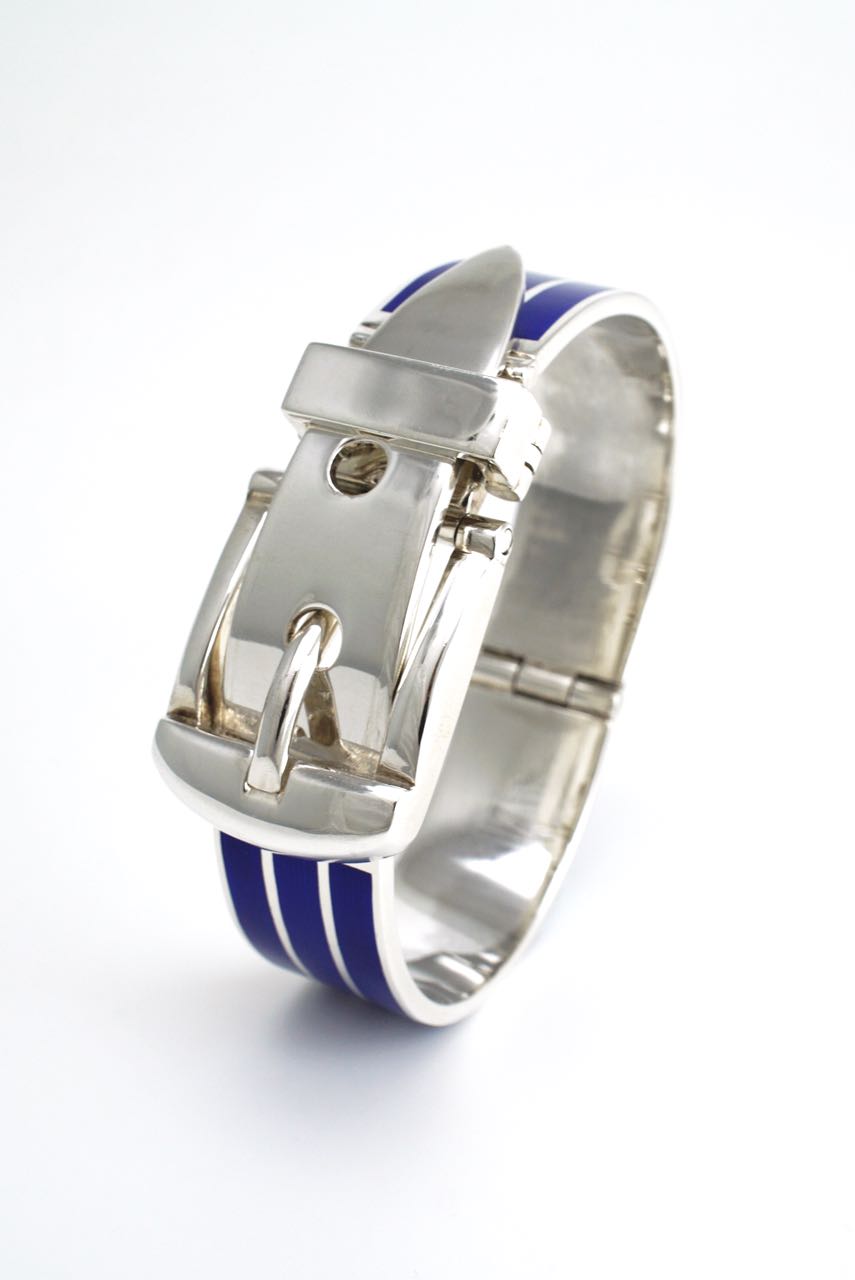 Italian solid silver and blue enamel belt bracelet 1960s