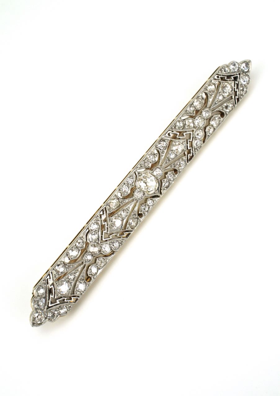 Antique Art Deco platinum and diamond bar brooch