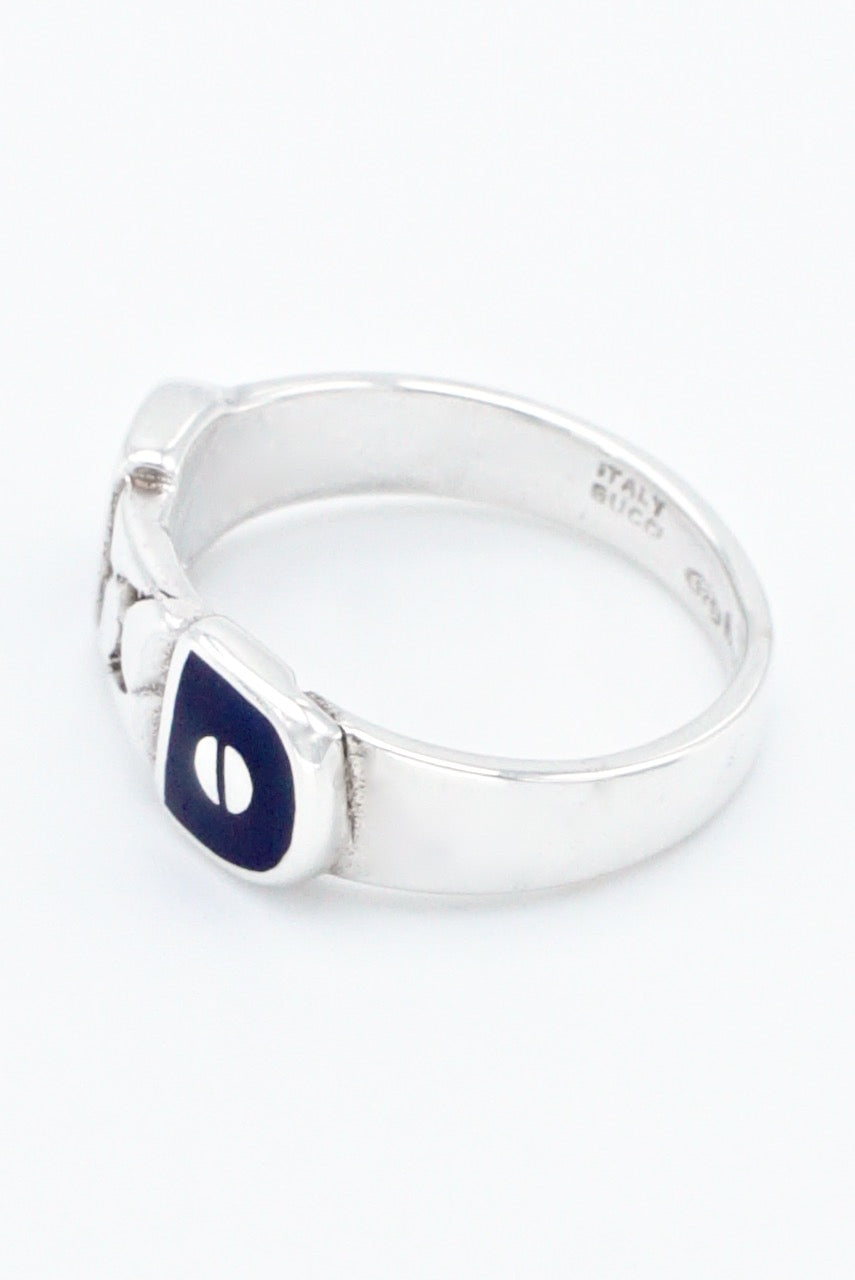 Vintage Gucci Sterling Silver Enamel Chain Panel Ring
