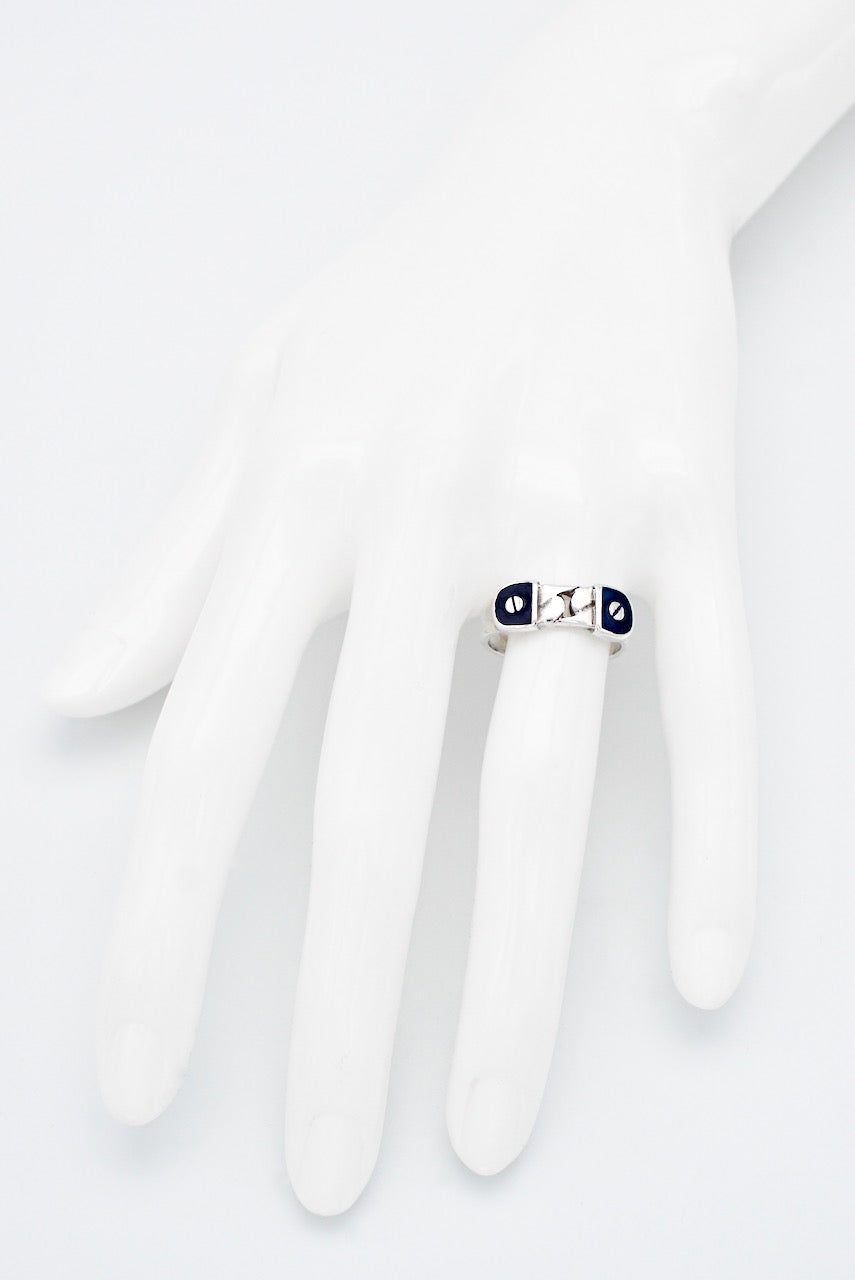 Vintage Gucci Sterling Silver Enamel Chain Panel Ring