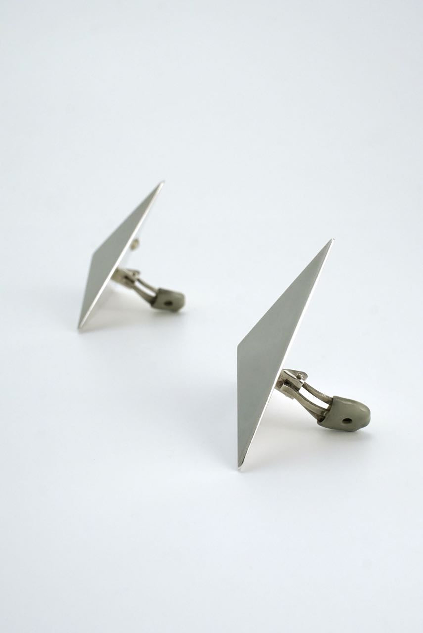 Vintage Hans Hansen Large Silver Triangular Clip Earrings 1980s