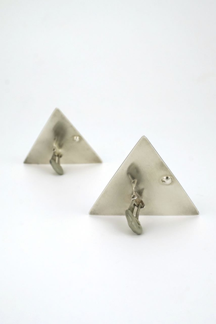Vintage Hans Hansen Large Silver Triangular Clip Earrings 1980s