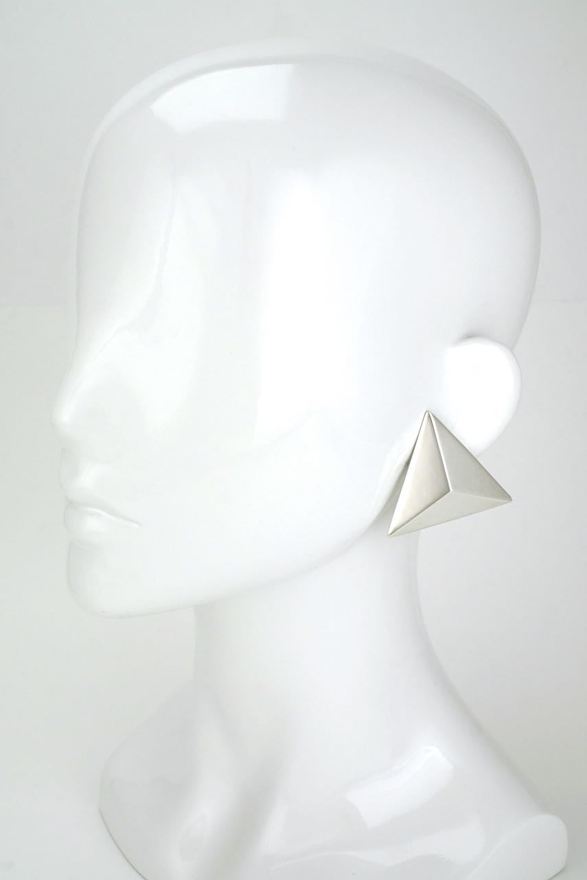 Vintage Hans Hansen Large Silver Triangular Clip Earrings 1980s