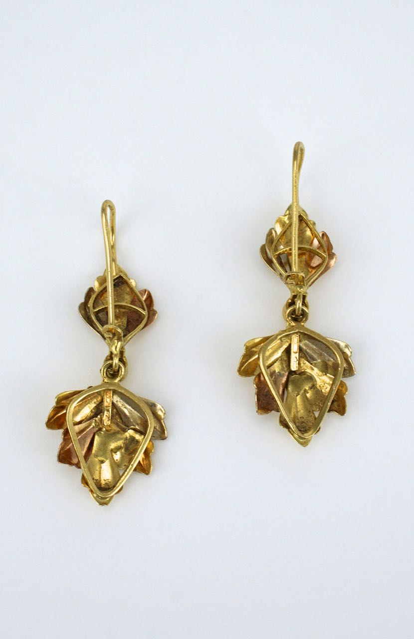 Vintage Italian 18k two tone gold leaf drop earrings