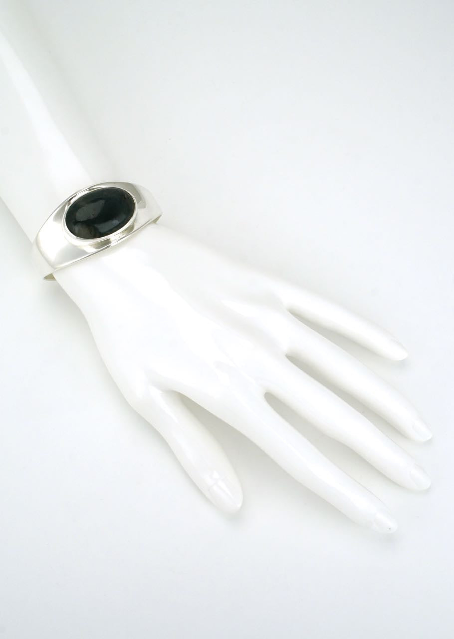 Vintage Bent Knudsen Silver Moss Agate Cabochon Cuff - Design 19