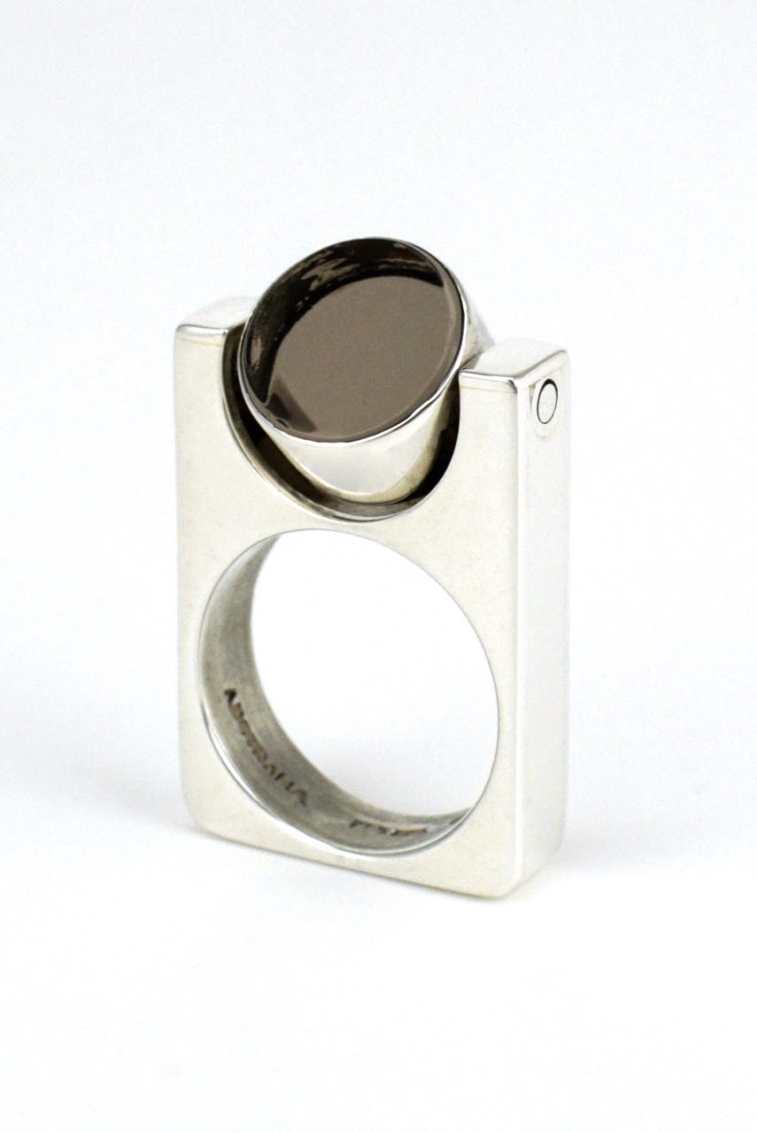 Sterling silver and smoky quartz disc ring - Helge Larsen and Darani Lewers 1970s
