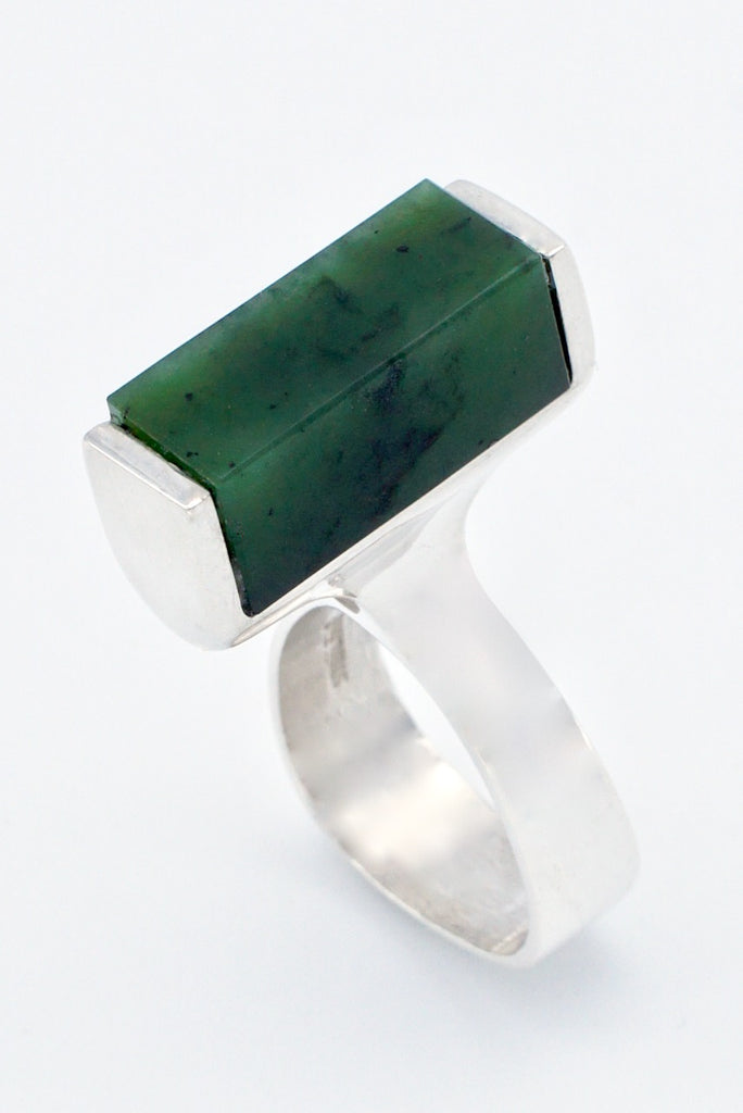 Vintage Danish Sterling Silver Nephrite Ring 1970s - Henning Ulrichsen
