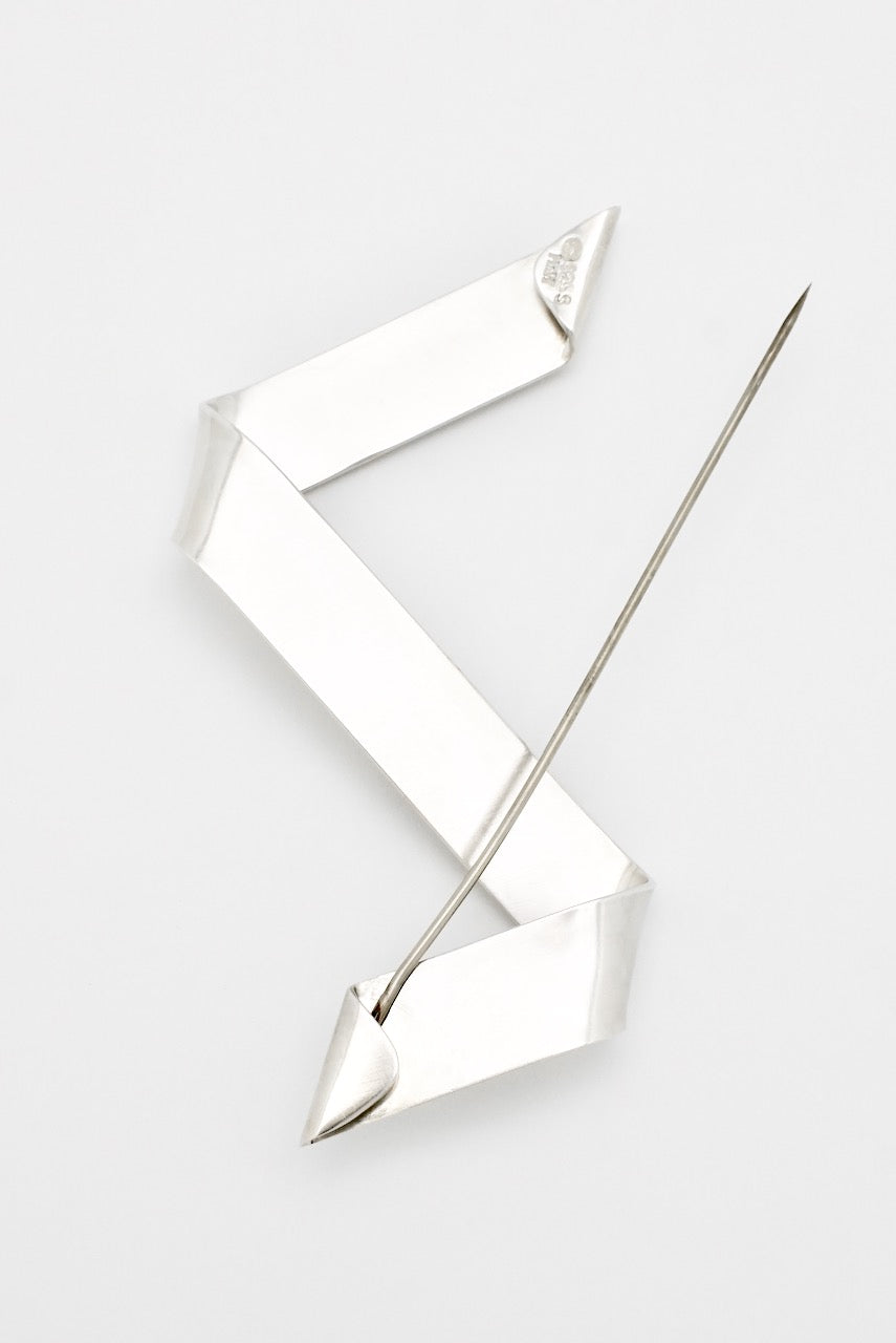 Vintage Georg Jensen Sterling Silver Abstract Folded Ribbon Brooch - Hans Hansen
