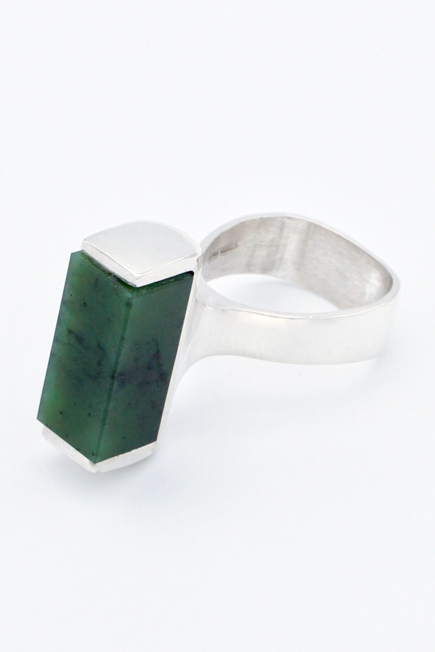 Vintage Danish Sterling Silver Nephrite Ring 1970s - Henning Ulrichsen