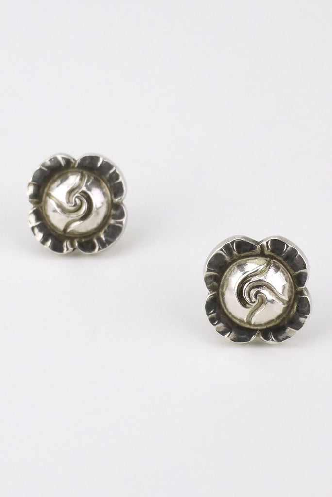 Vintage Georg Jensen Silver Flower Stud Earrings - Design 89