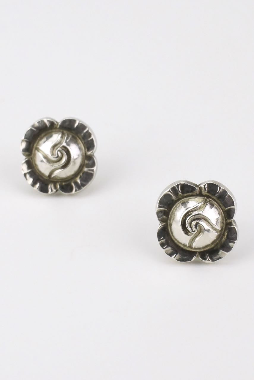 Vintage Georg Jensen Silver Flower Stud Earrings - Design 89
