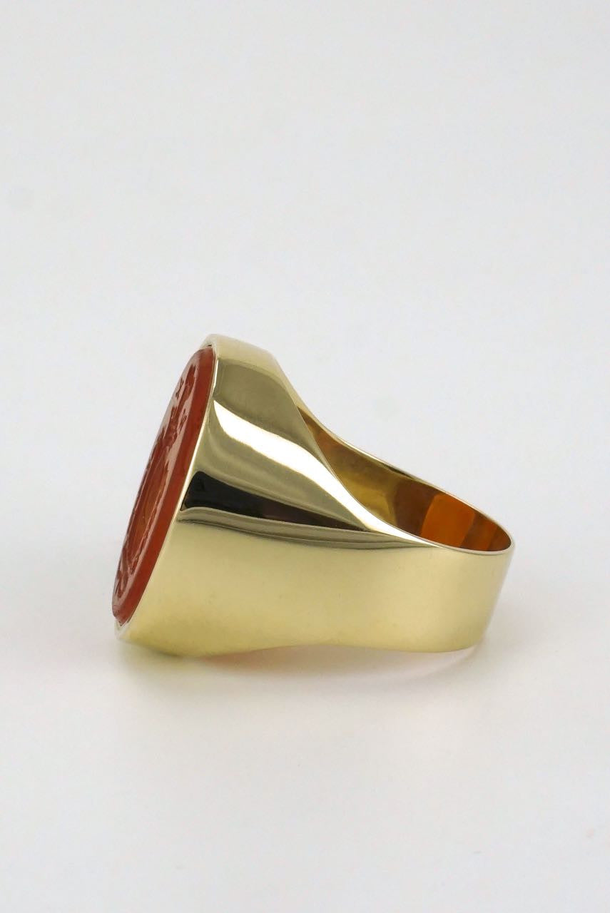 English 9k yellow gold carnelian intaglio seal ring