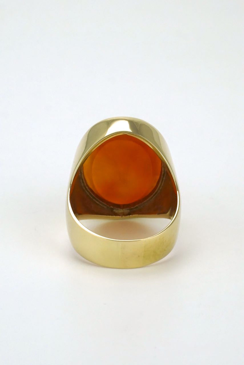 English 9k yellow gold carnelian intaglio seal ring