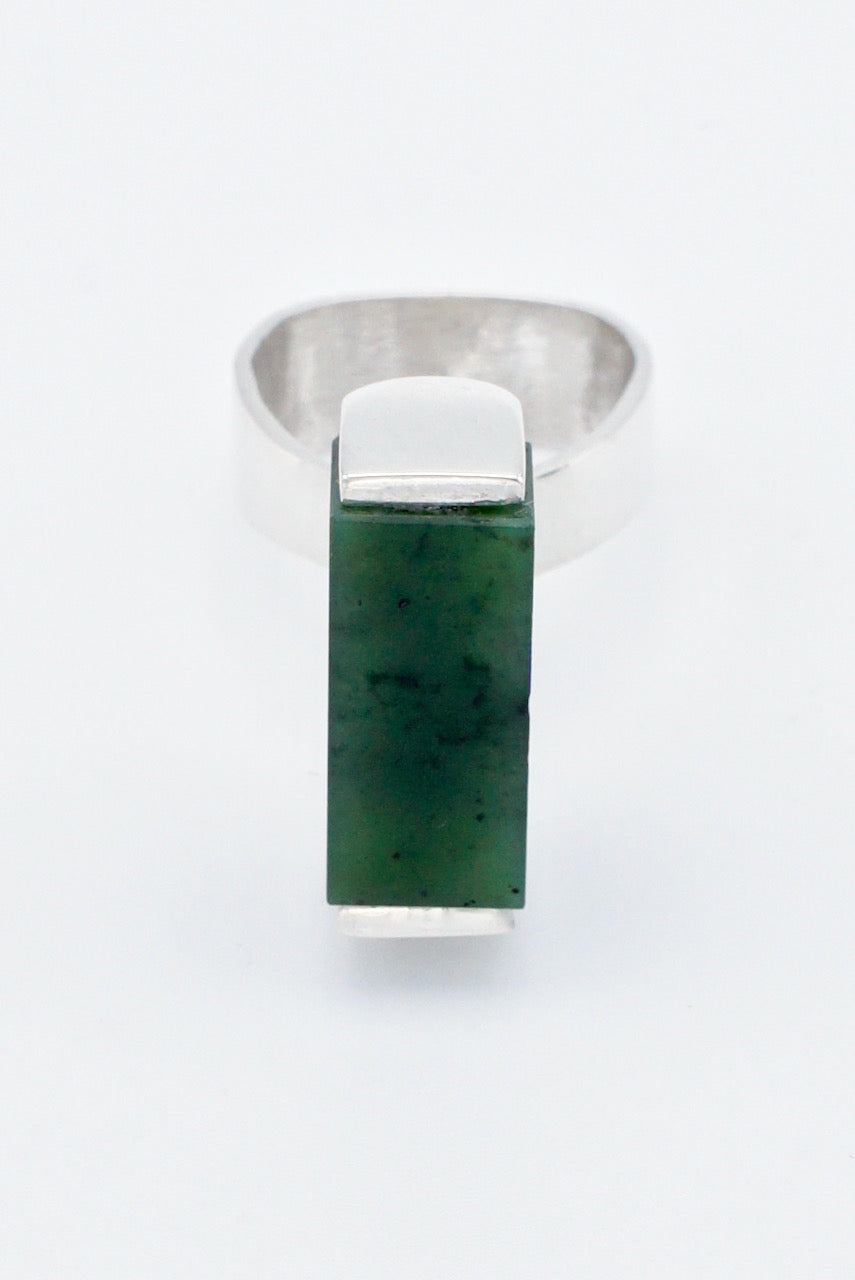Vintage Danish Sterling Silver Nephrite Ring 1970s - Henning Ulrichsen