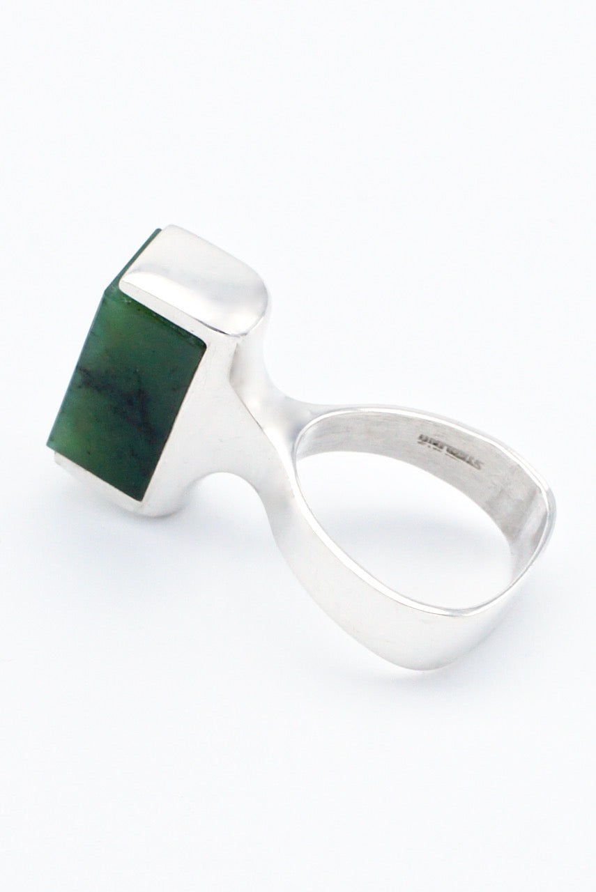Vintage Danish Sterling Silver Nephrite Ring 1970s - Henning Ulrichsen