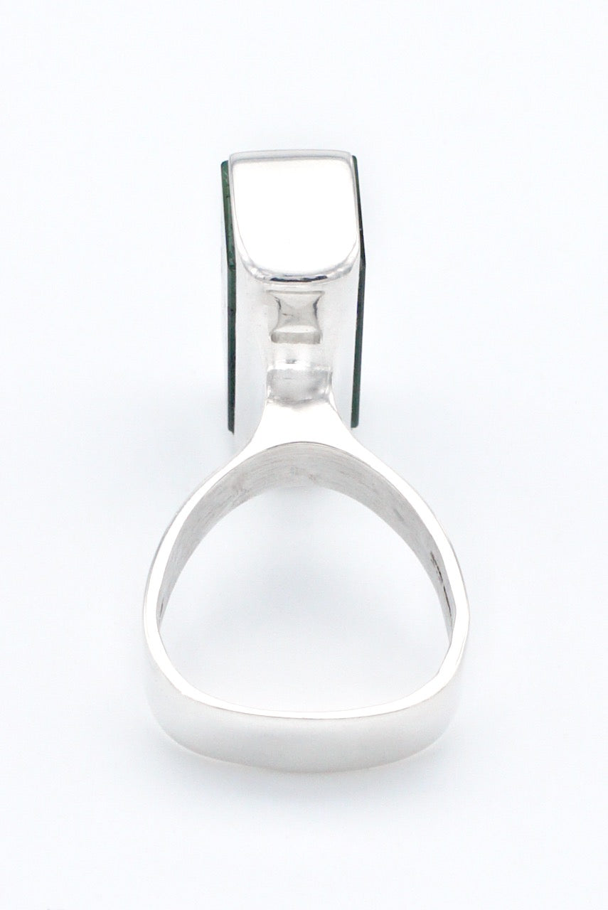 Vintage Danish Sterling Silver Nephrite Ring 1970s - Henning Ulrichsen