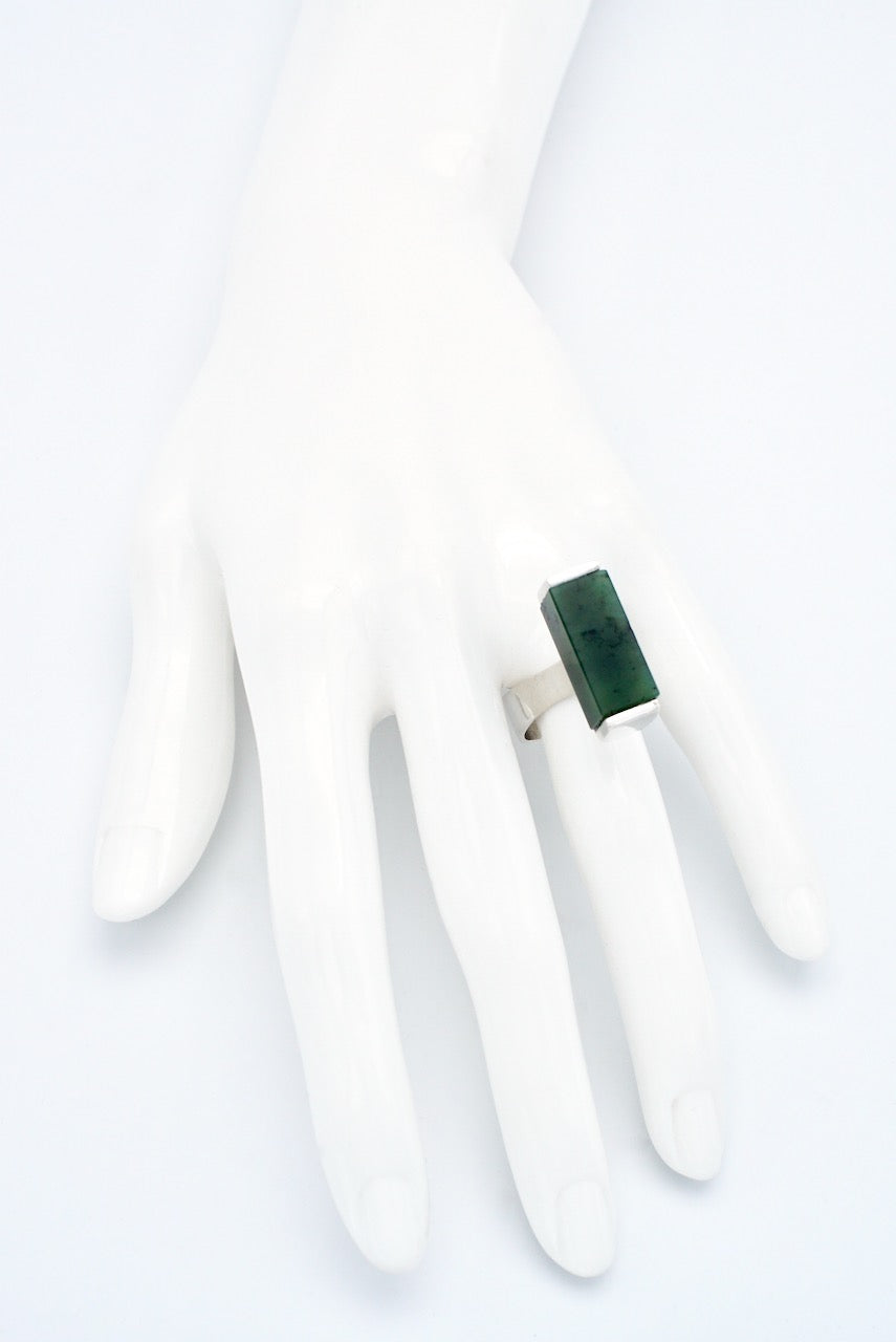 Vintage Danish Sterling Silver Nephrite Ring 1970s - Henning Ulrichsen