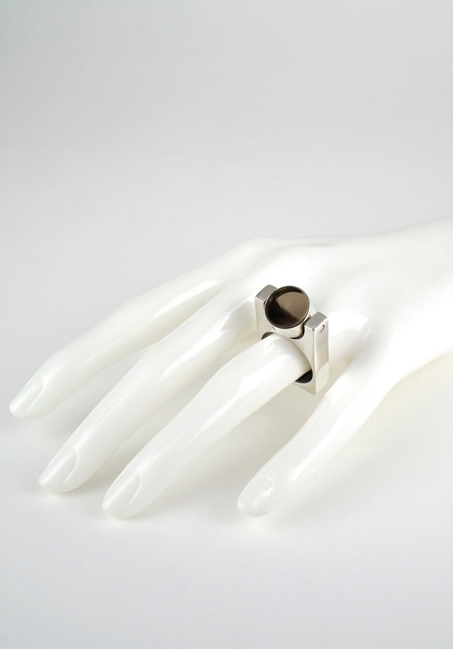 Sterling silver and smoky quartz disc ring - Helge Larsen and Darani Lewers 1970s