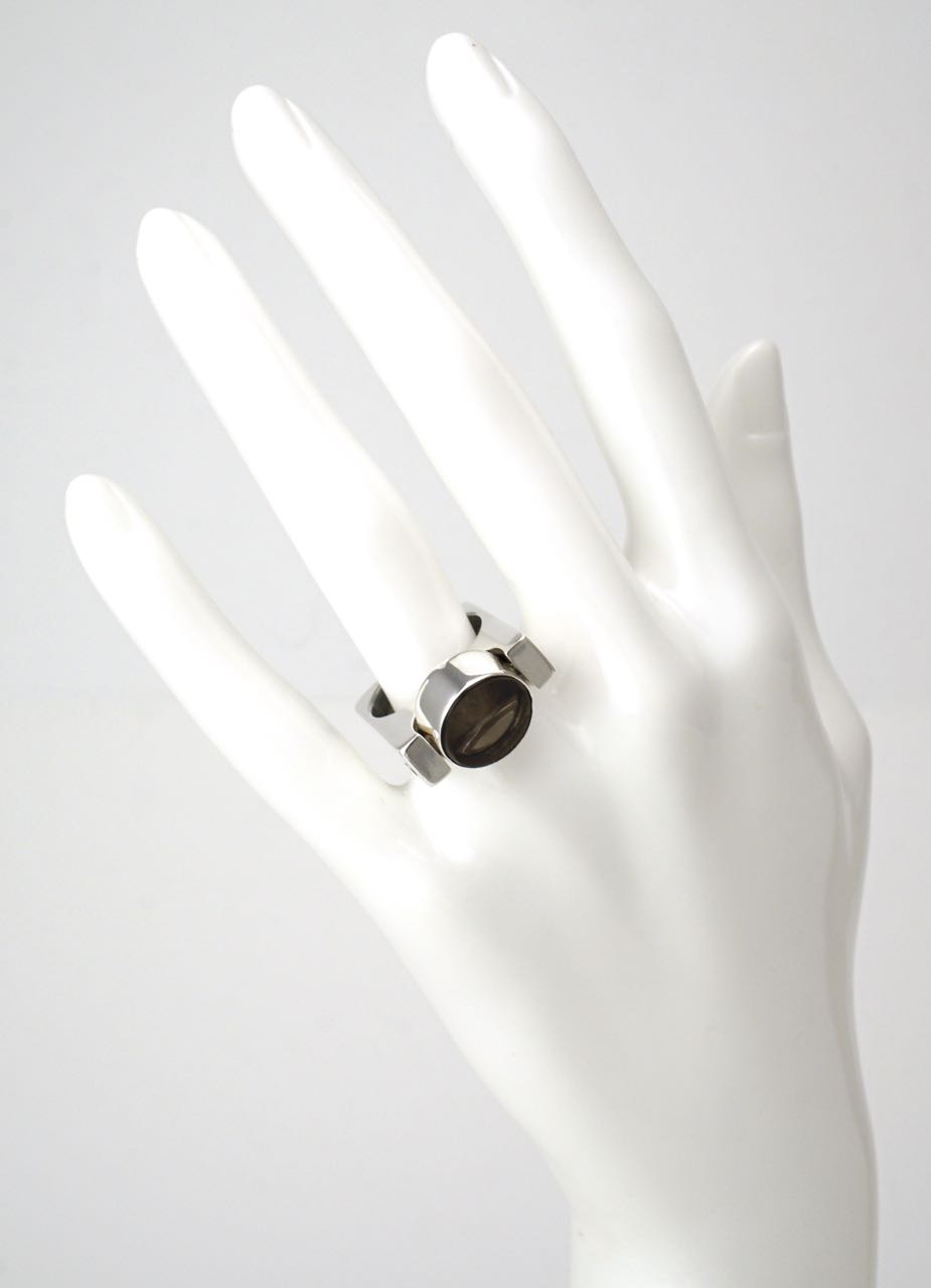 Sterling silver and smoky quartz disc ring - Helge Larsen and Darani Lewers 1970s