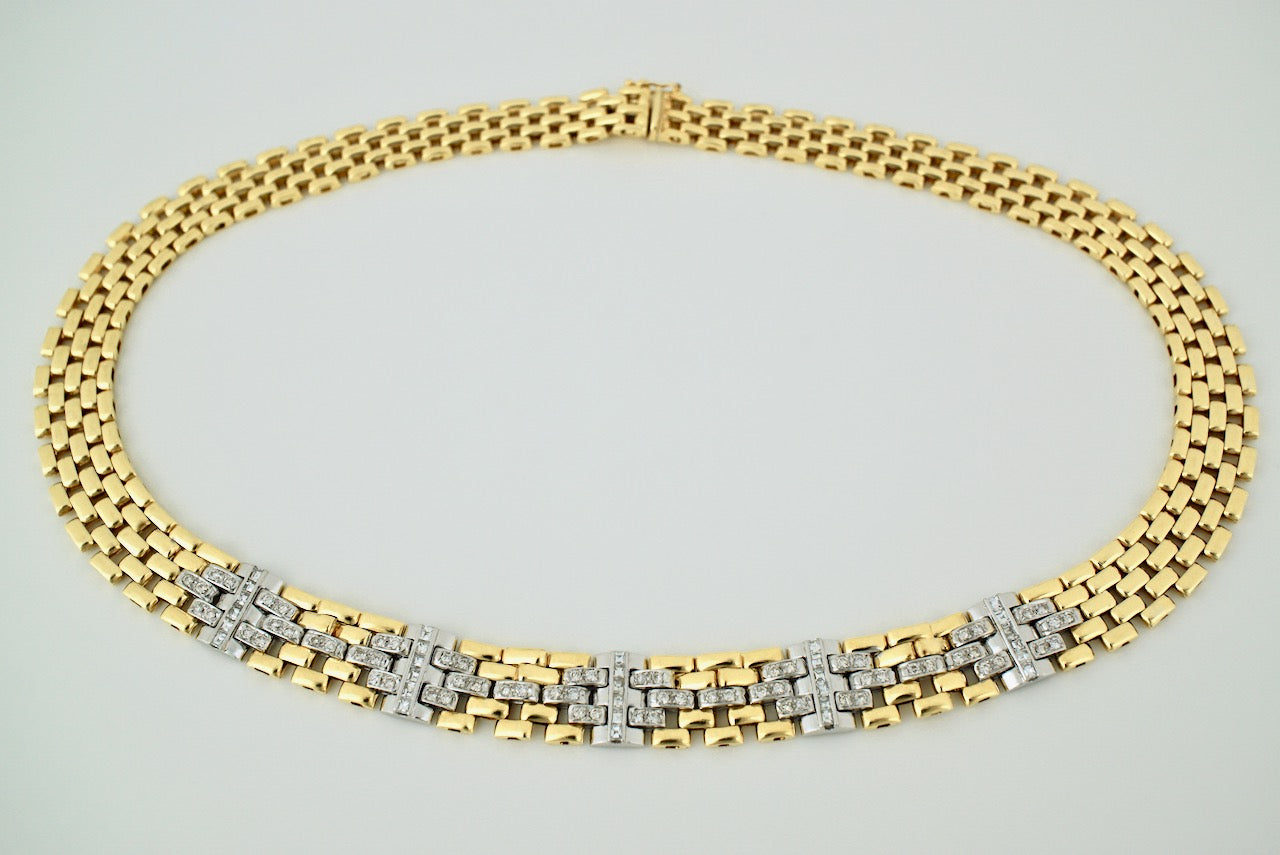 Vintage 18k Yellow Gold Graduated Diamond Gate Link Necklace