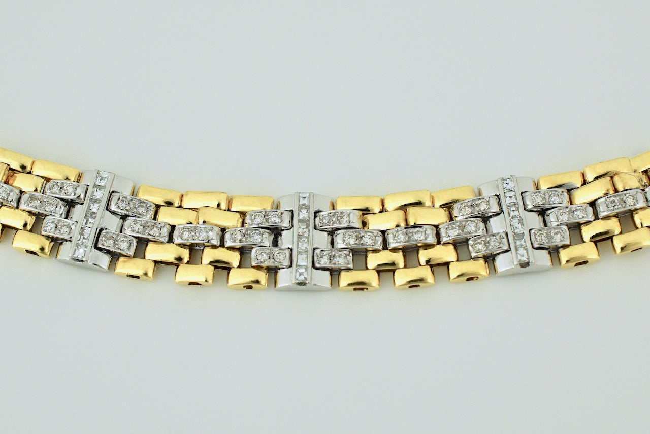 Vintage 18k Yellow Gold Graduated Diamond Gate Link Necklace