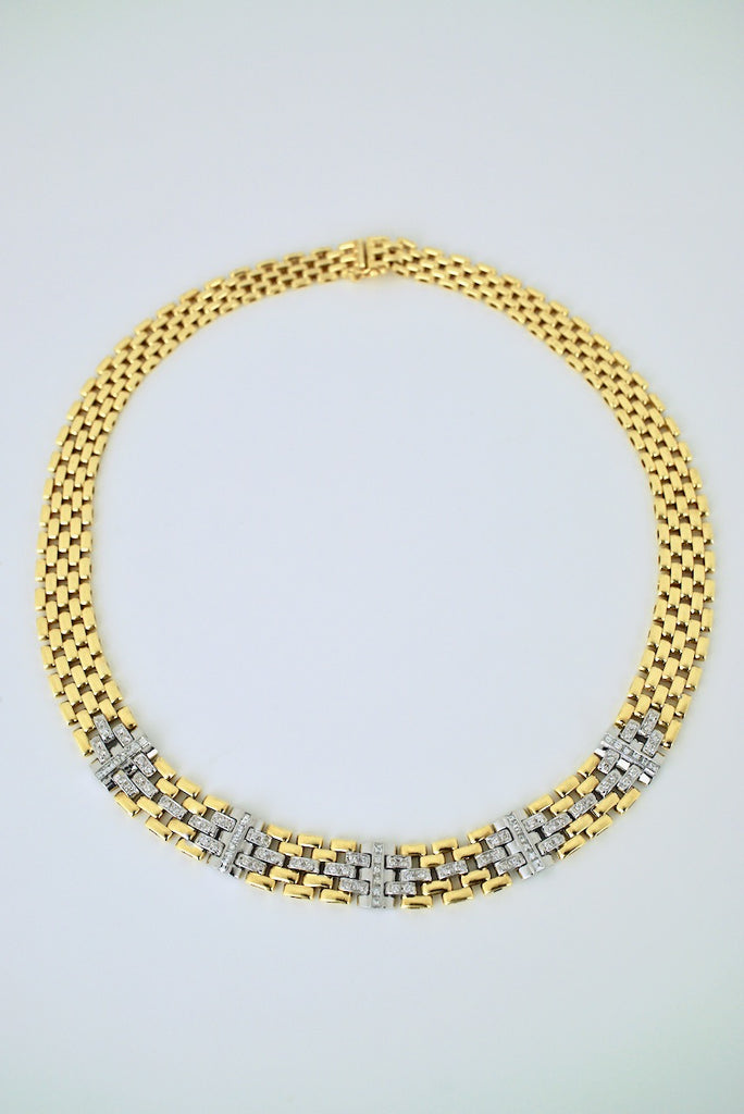 Vintage 18k Yellow Gold Graduated Diamond Gate Link Necklace
