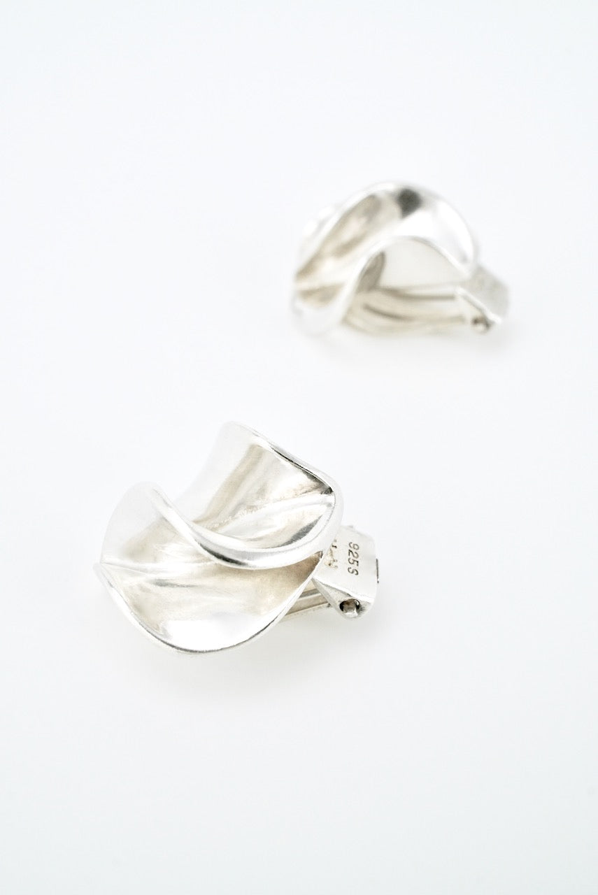Vintage Hans Hansen Sterling Silver Ruffle Clip Earrings 1960s