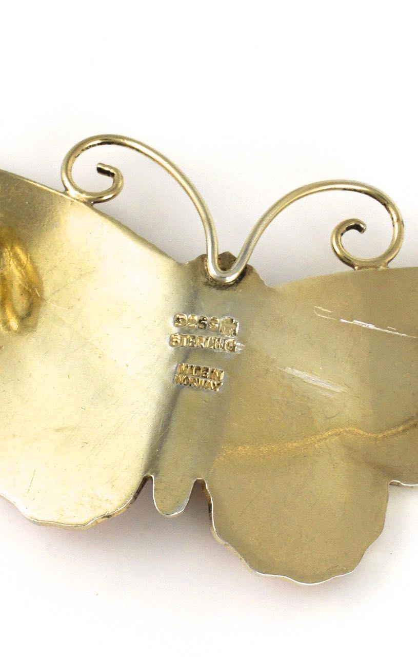 Antique Marius Hammer sterling silver enamel butterfly brooch