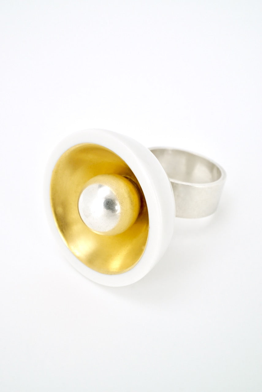 Vintage Danish Porcelain and Sterling Modernist Ring - Michelsen