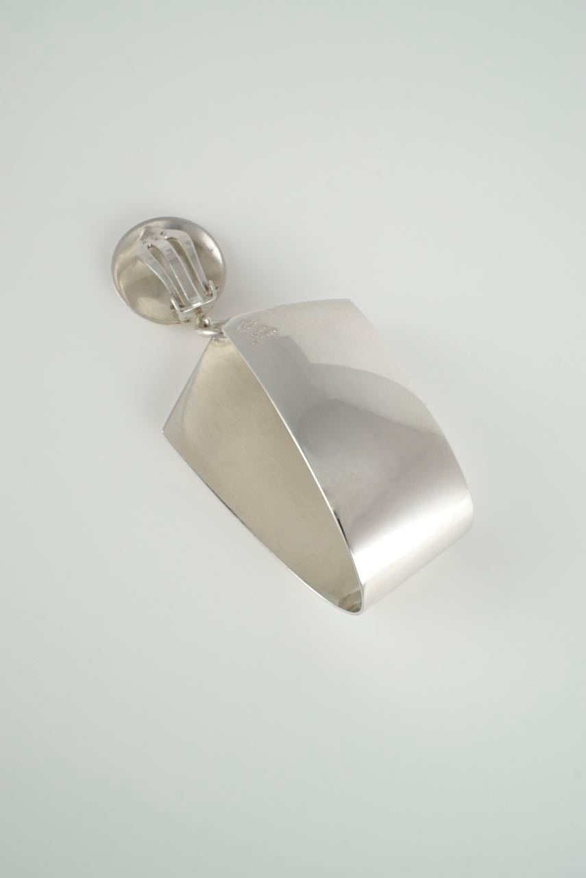 Vintage Georg Jensen large silver ribbon clip earrings - design 206 Denmark