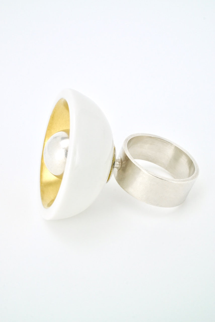 Vintage Danish Porcelain and Sterling Modernist Ring - Michelsen
