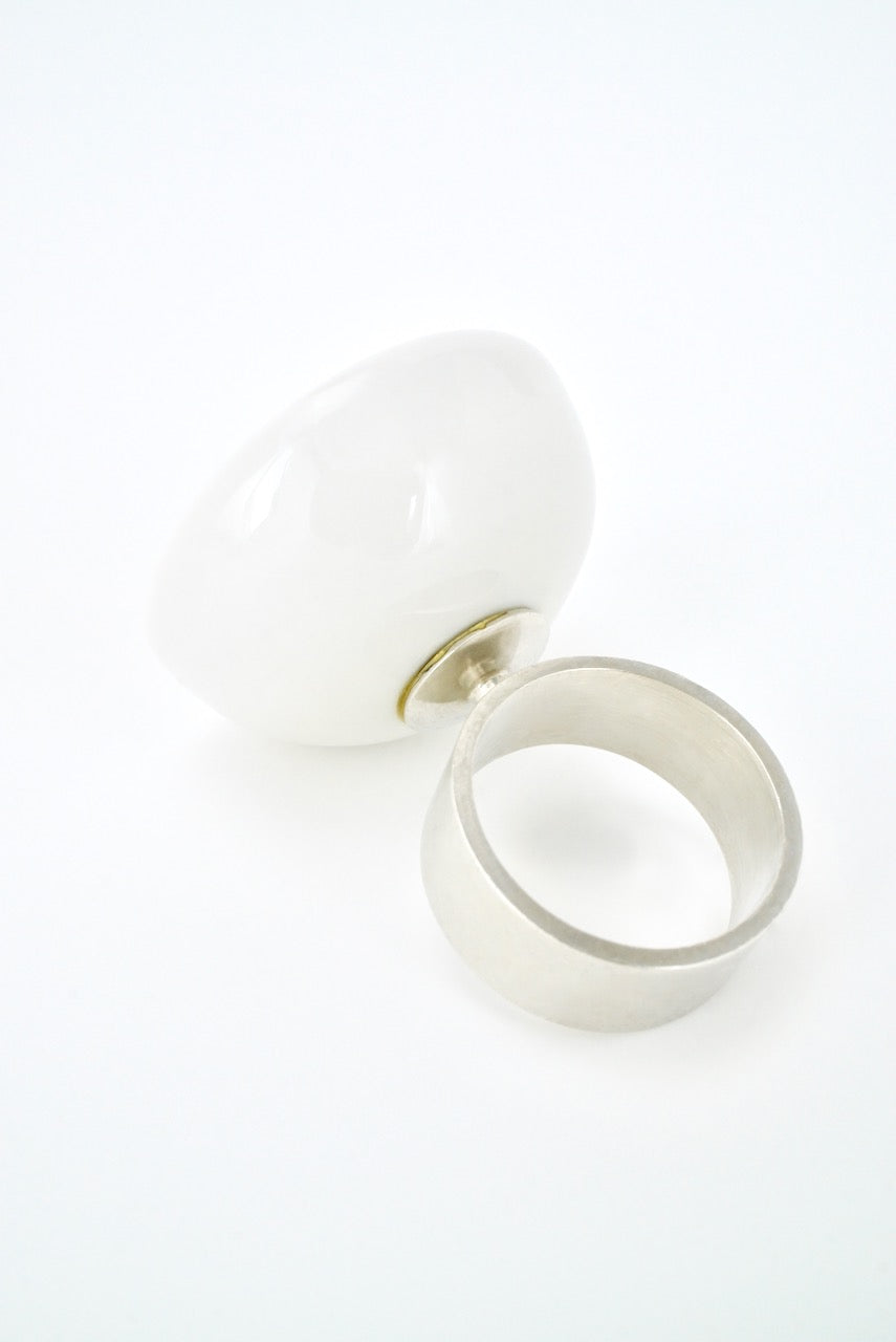 Vintage Danish Porcelain and Sterling Modernist Ring - Michelsen
