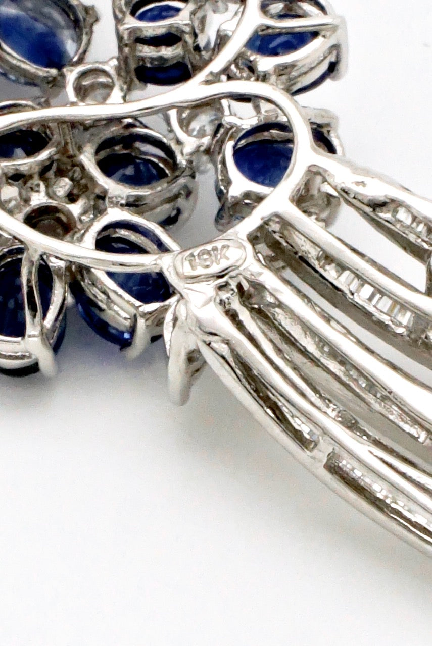 Vintage 18k White Gold Sapphire and Diamond Flower Brooch 1960s