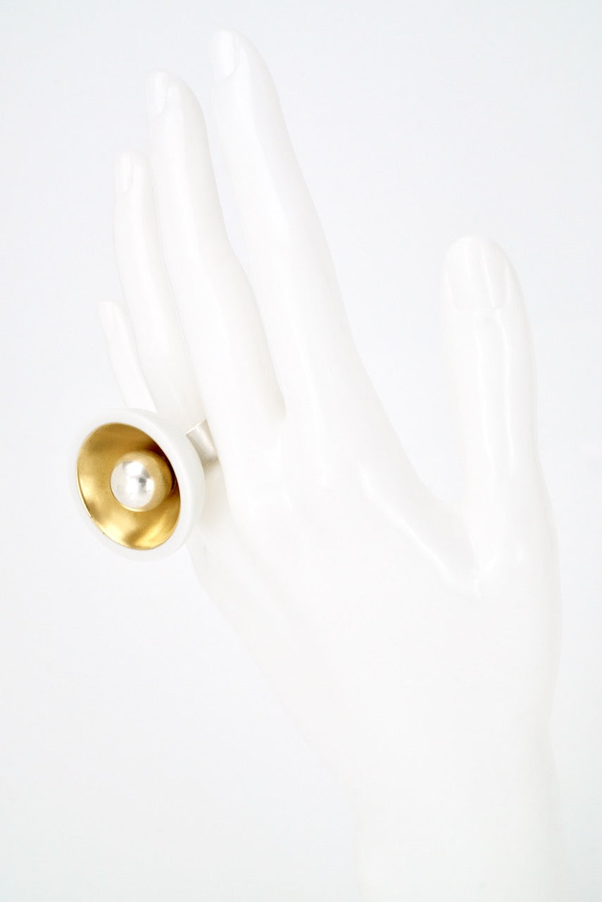 Vintage Danish Porcelain and Sterling Modernist Ring - Michelsen