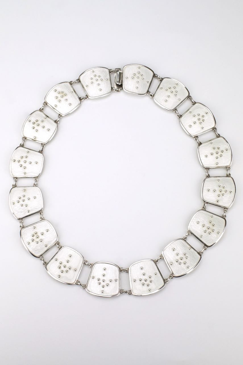 Norwegian white enamel and silver necklace - Rasmussen