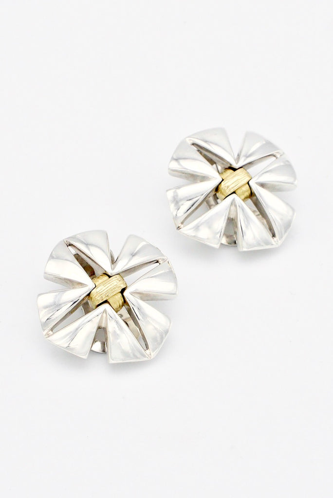 Vintage Georg Jensen Sterling Silver and Gold Cross Clip Earrings - design 311 Regitze Overgaard