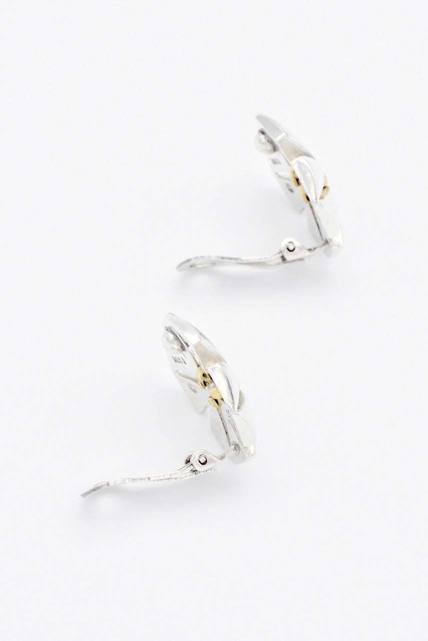 Vintage Georg Jensen Sterling Silver and Gold Cross Clip Earrings - design 311 Regitze Overgaard