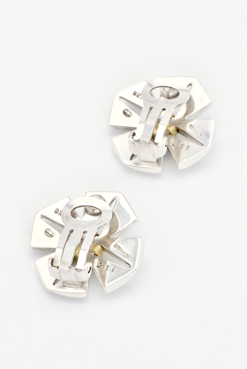 Vintage Georg Jensen Sterling Silver and Gold Cross Clip Earrings - design 311 Regitze Overgaard
