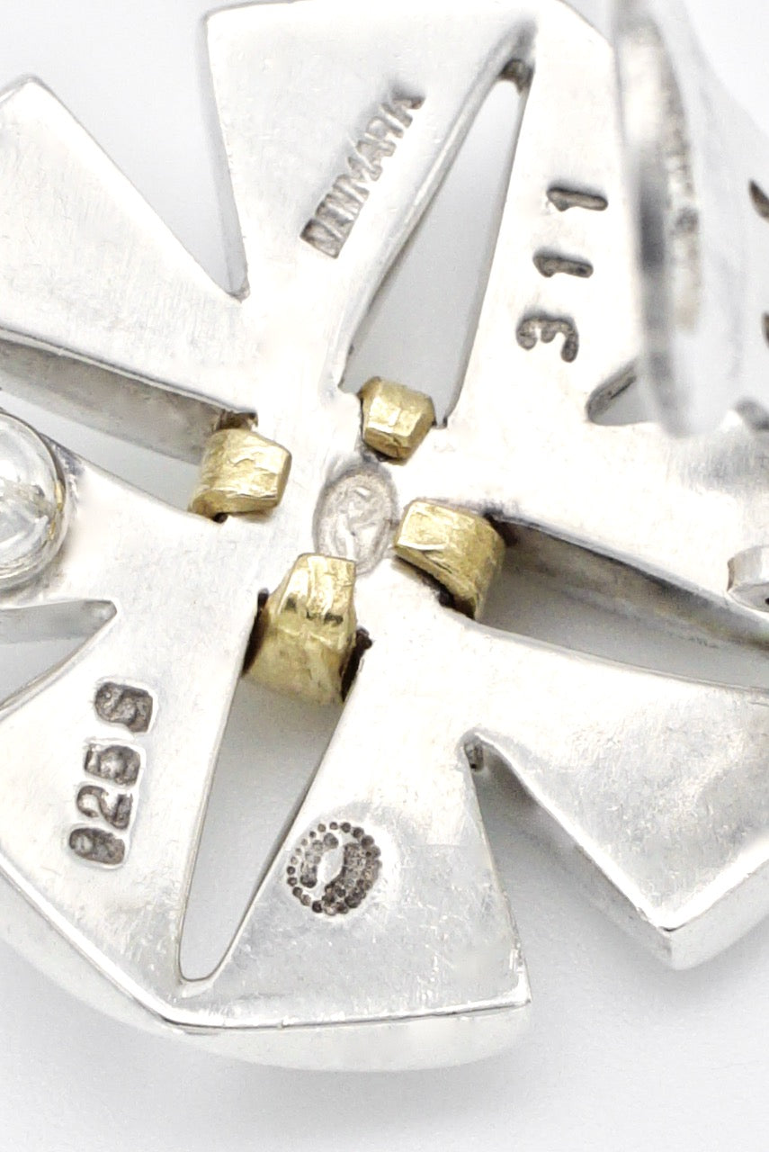 Vintage Georg Jensen Sterling Silver and Gold Cross Clip Earrings - design 311 Regitze Overgaard
