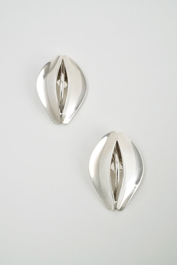 Vintage Danish Sterling Double Leaf Clip Earring