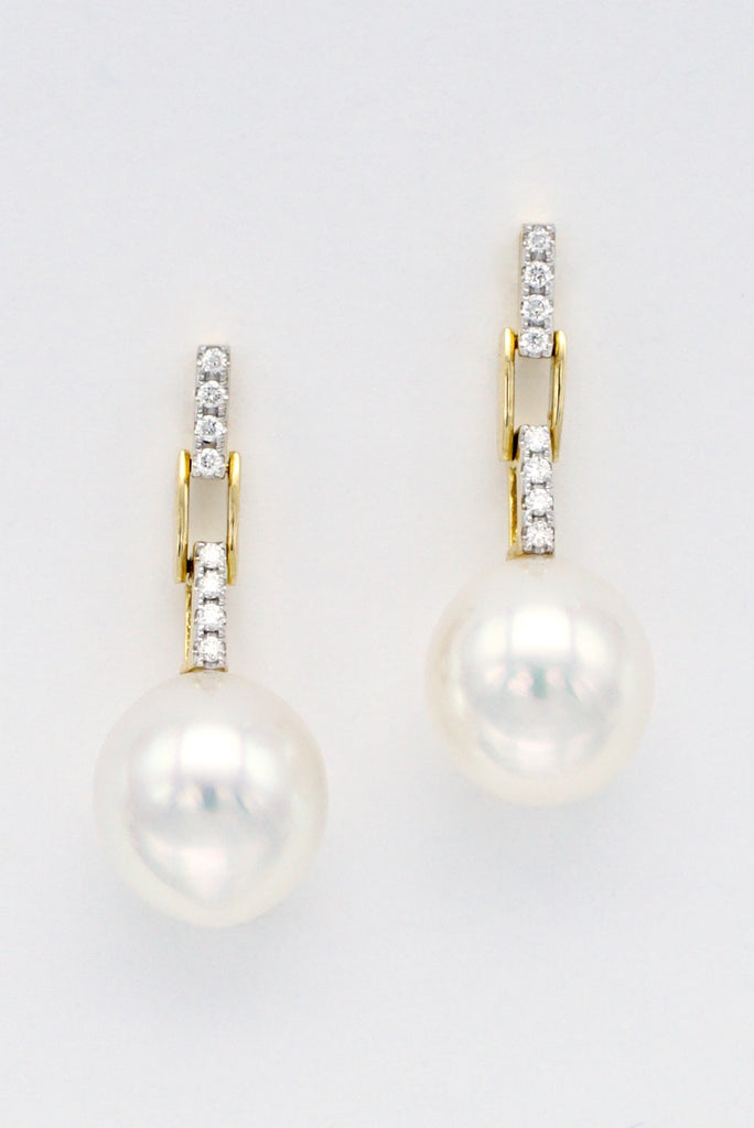 18k Gold South Sea Pearl and Diamond Drop Earrings