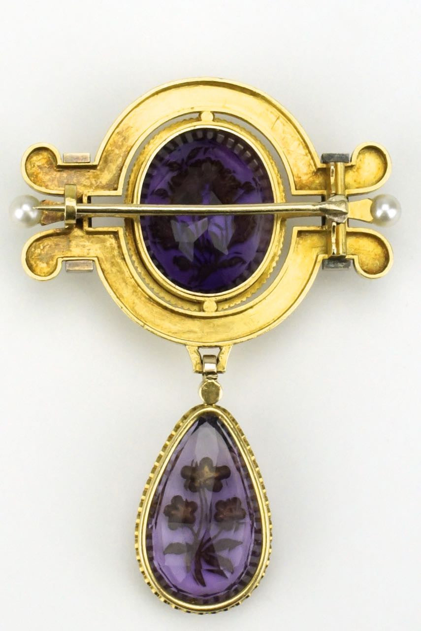 Antique Victorian amethyst diamond and pearl brooch