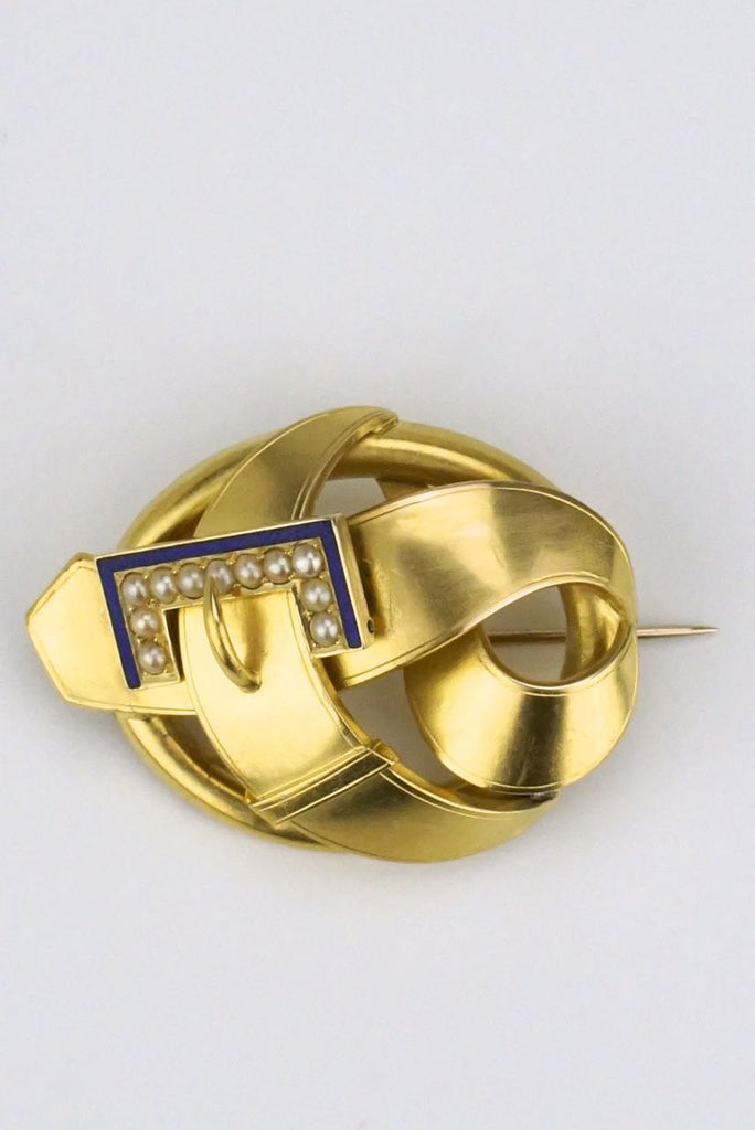 Victorian gold enamel and pearl knot brooch