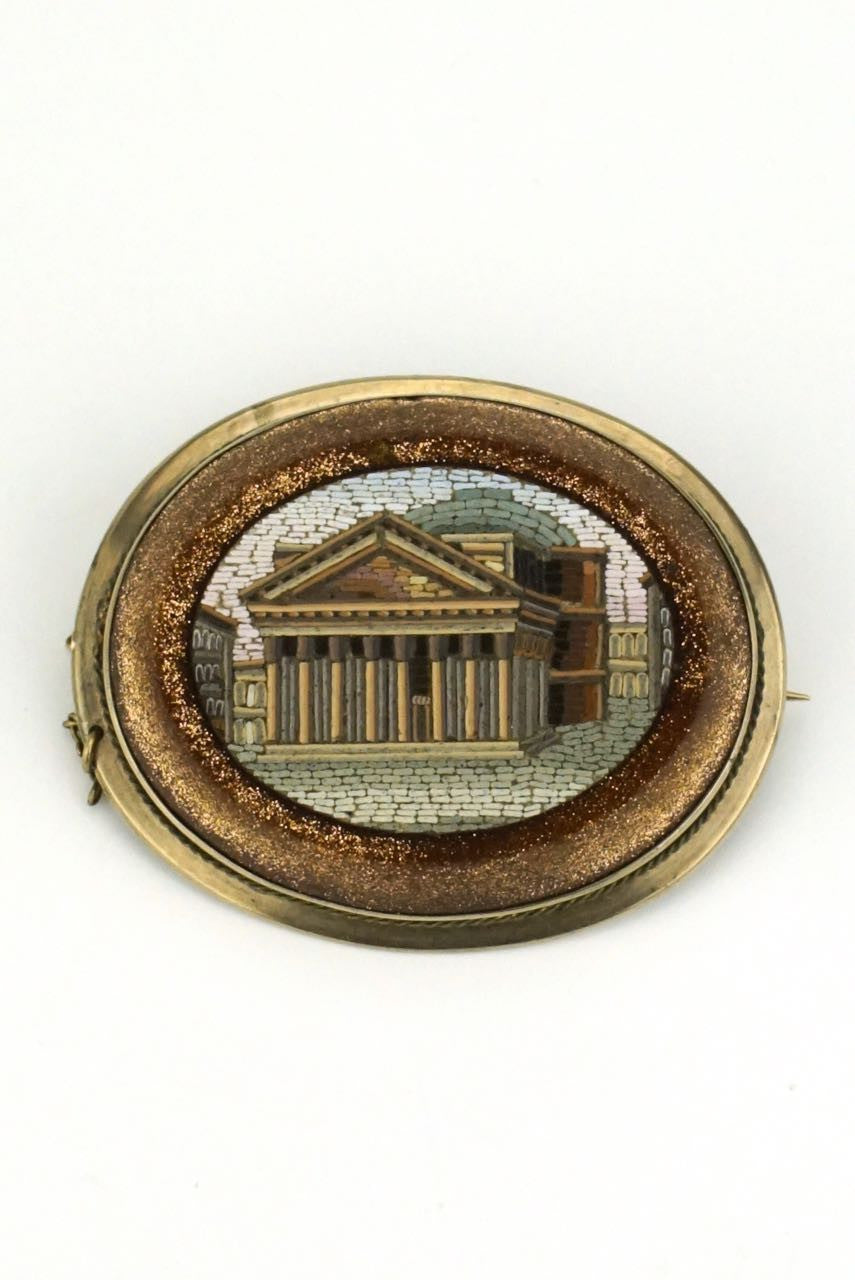 Victorian micro mosaic and gold brooch