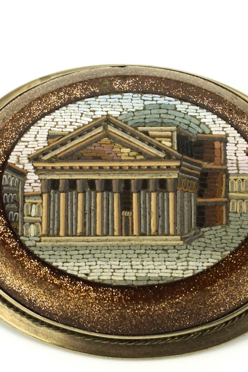 Victorian micro mosaic and gold brooch