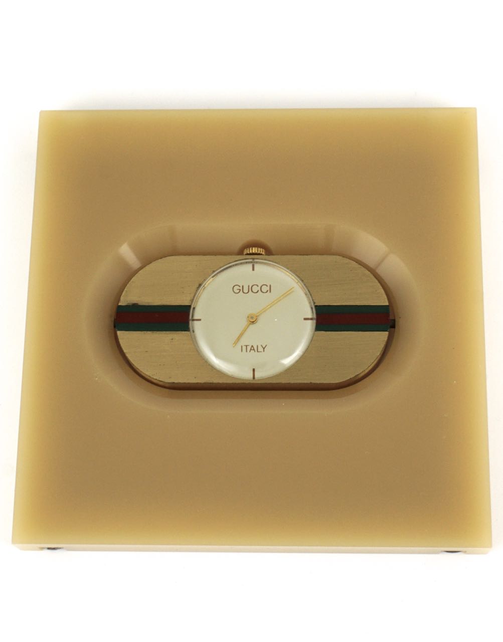 Vintage Gucci lucite and brass travel clock