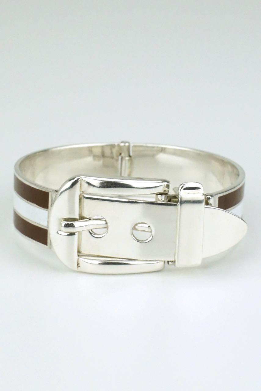 Gucci silver enamel belt bracelet