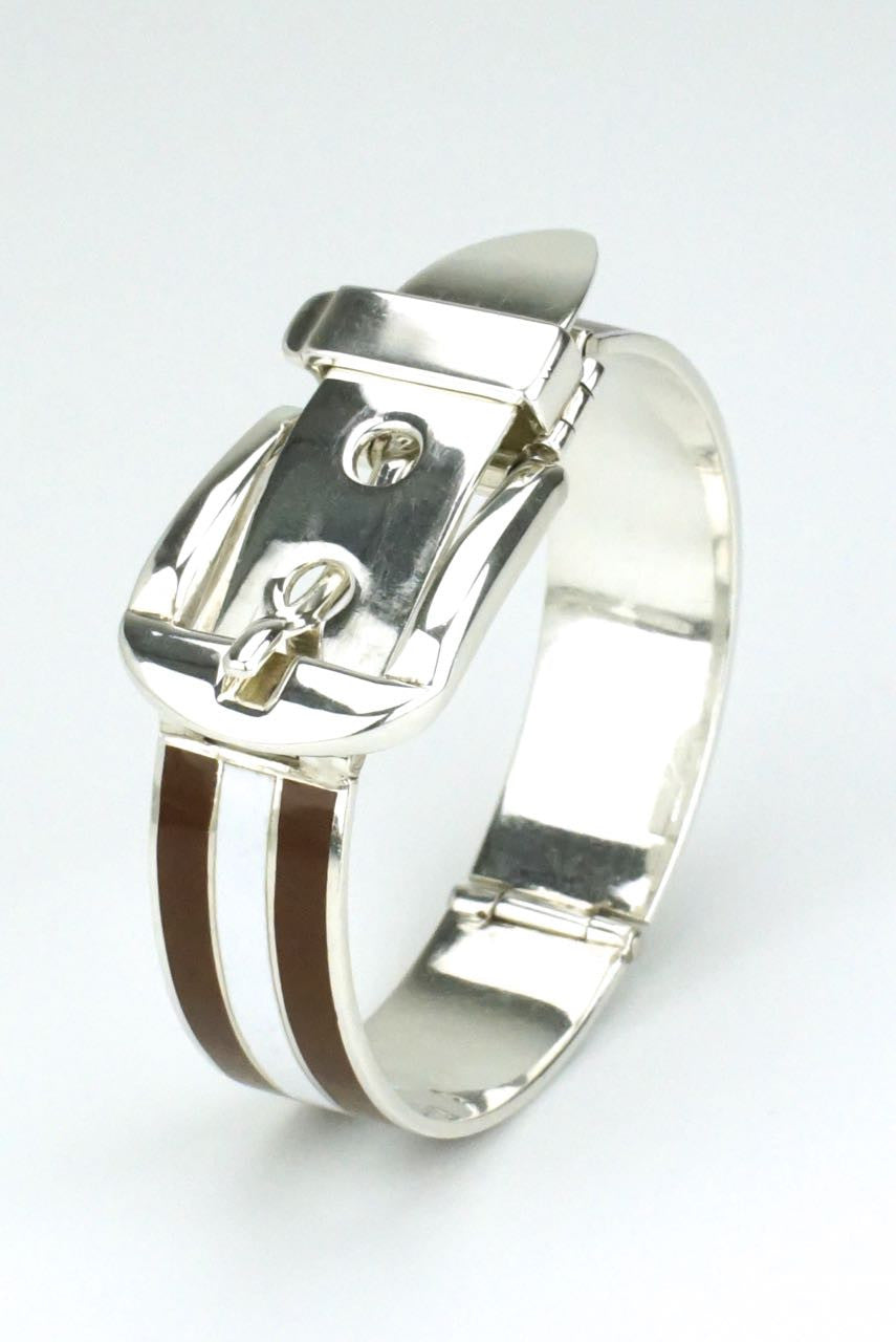 Gucci silver enamel belt bracelet